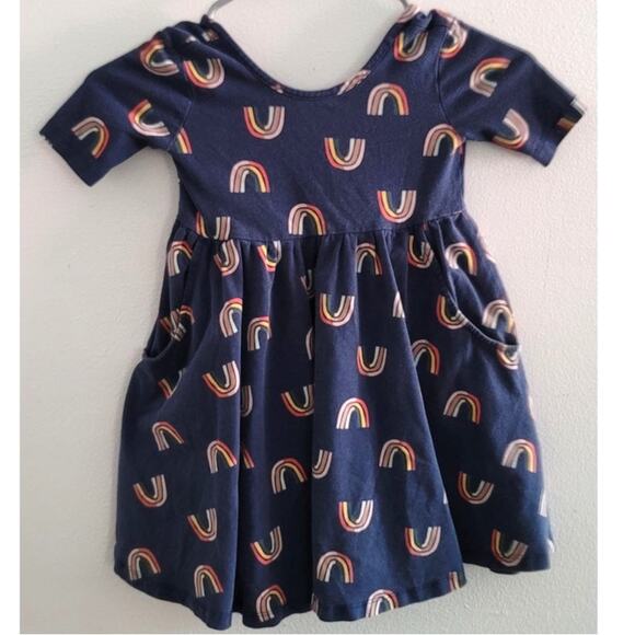 Hanna Andersson Rainbow Skater Dress with Pockets 60363 Blue Multi 100cm 4 - Picture 1 of 7